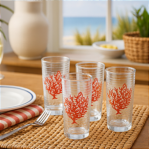 Jogo C/4 Copos Coral Vermelho