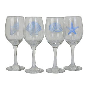 Jogo Com 4 Taças Estampa Em Azul