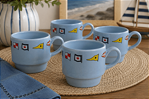 Caneca Náutica Signal Blue em Cerâmica 4pçs