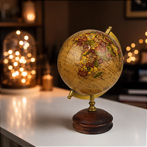 Globo Decorativo Vintage com Base Redonda Amadeirada