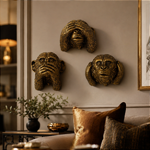 Trio de Macacos Sábios Decorativos de Parede – Dourado