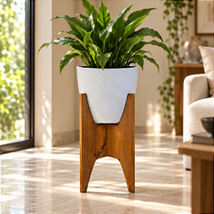 Vaso Grande com Suporte de Madeira