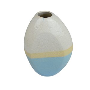 VASO CERAMICA OVAL LISTRAS AZUL E BRANCO