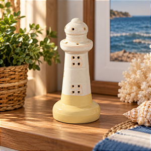 ENFEITE FAROL PEQUENO BRANCO E BEGE