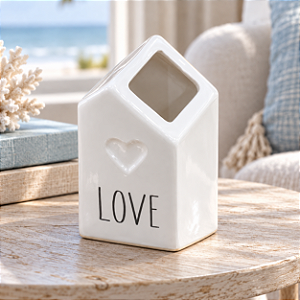 Vaso Decorativo Casinha Love em Cerâmica