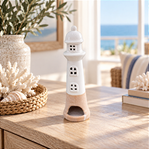 Enfeite Decorativo Farol Branco em Cerâmica