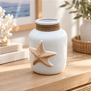 Vaso Decorativo Branco com Estrela-do-Mar