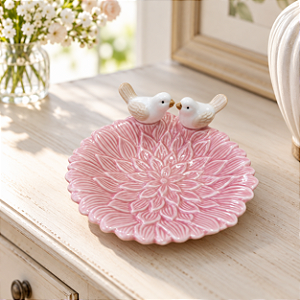 Enfeite Decorativo Flor Rosa com Pássaros