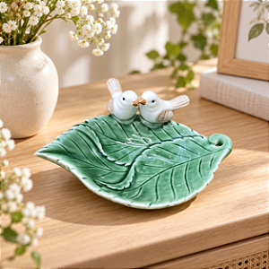 Enfeite Decorativo Folha Verde com Pássaros