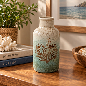 Vaso de Cerâmica Estampado com Coral Marrom