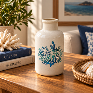 Vaso de Cerâmica Estampado com Coral Azul
