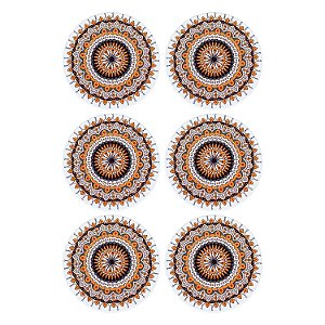 Jogo c/6 Porta Copos Mandala Laranja em Cerâmica
