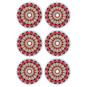 Jogo c/6 Porta Copos Mandala Vermelha em Cerâmica