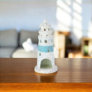 Porta Velas Farol Branco Médio em Cerâmica