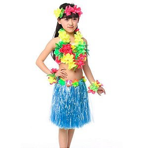 Saia Fantasia Havaiana Adulto E Criança Carnaval Color
