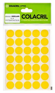 ETIQUETA MULTIUSO Ø19 6001AM AMARELA 6 FLS - COLACRIL