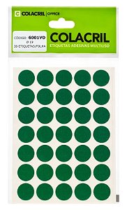 ETIQUETA MULTIUSO Ø19 6001VD VERDE 6 FLS - COLACRIL