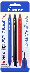 CANETA ESFEROGRÁFICA BP-1 RT 1.0MM C/3 UNIDADES [Azul, Preta e Vermelha] - PILOT