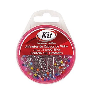 ALFINETE DE CABEÇA DE VIDRO C/100 UNIDADES - KIT