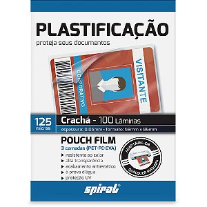 FILME PARA PLASTIFICAÇÃO CRACHÁ 59X86X0,05 C/100 UNIDADES - SPIRAL