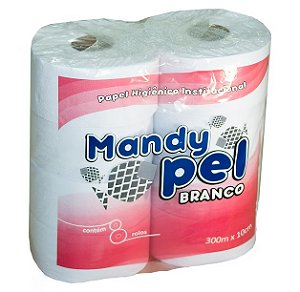 PAPEL HIGIÊNICO ROLÃO 300MX10CM BRANCO C/8 UNIDADES - MANDYPEL
