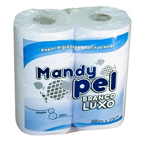 PAPEL HIGIÊNICO ROLÃO 300MX10CM BRANCO LUXO C/8 UNIDADES - MANDYPEL