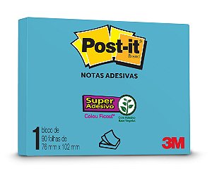 BLOCO ADESIVO POST-IT 657 76MMX102MM AZUL ELÉTRICO 90 FLS - 3M