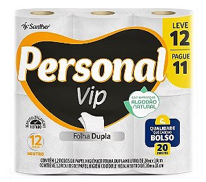 PAPEL HIGIÊNICO FOLHA DUPLA 12 ROLOS DE 20M - PERSONAL VIP