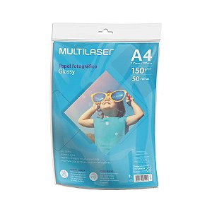 PAPEL FOTOGRÁFICO GLOSSY PAPER A4 150G C/50 FOLHAS BRANCO PE003 - MULTILASER