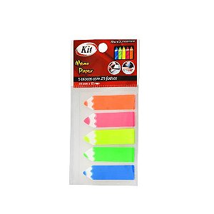 MARCADOR DE PÁGINA ADESIVO LÁPIS NEON 5 CORES 125 FLS - KIT