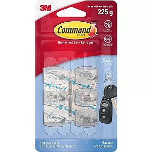 GANCHO ADESIVO COMMAND TRANSPARENTE MINI C/6 UNIDADES - 3M