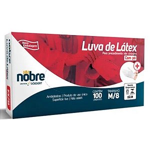 LUVA DE LÁTEX COM PÓ MÉDIA C/100 UNIDADES - NOBRE