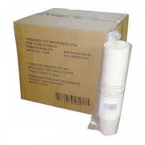 COPO DE PAPEL BRANCO 190ML PAREDE SIMPLES C/1000 UNIDADES - FNSCUPS