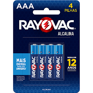 PILHA ALCALINA AAA PALITO C/4 UNIDADES - RAYOVAC