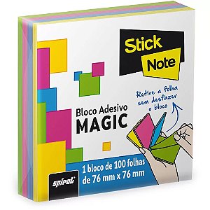 BLOCO ADESIVO 76MMX76MM MAGIC 4 CORES NEON STICK NOTE 100 FLS - SPIRAL