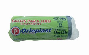 SACO PARA LIXO EM ROLO PICOTADO 100 LITROS AZUL C/25 UNIDADES - ORLEPLAST