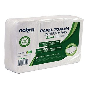 PAPEL TOALHA INTERFOLHAS 20X23 SLIM 2 DOBRAS FOLHA SIMPLES C/1000 FLS - NOBRE