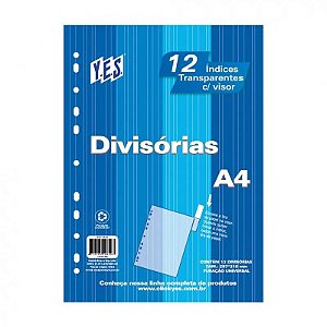 DIVISÓRIA 12 DIVISÕES A4 VISOR TRANSPARENTE 12INTBA CRISTAL - YES