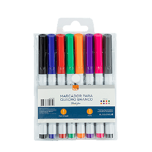 MARCADOR PARA QUADRO BRANCO PONTA FINA C/8 CORES - BRW
