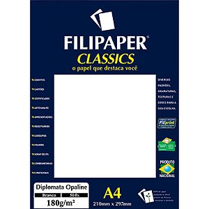 PAPEL DIPLOMATA OPALINE 180 G/M² A4 BRANCO C/50 FLS - FILIPERSON