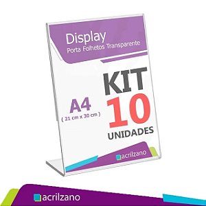 DISPLAY ACRÍLICO L A4 VERTICAL 21X30 C/10 UNIDADES - ACRILZANO
