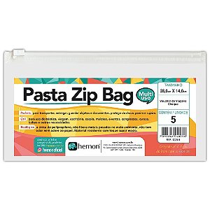 PASTA ZIP BAG 28CMX14CM CRISTAL C/5 UNIDADES - CHIES