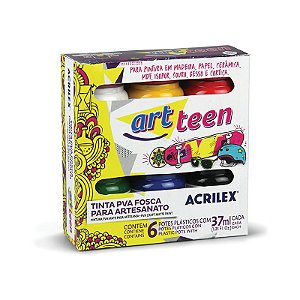 TINTA PVA 37ML FOSCA PARA ARTESANATO ARTTEEN C/6 CORES - ACRILEX