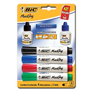 KIT MARCADOR DE QUADRO BRANCO + REFIL - BIC