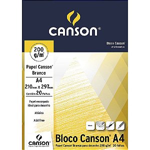 BLOCO DESENHO A4 200 G/M² BRANCO C/20 FLS - CANSON