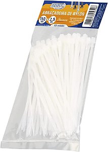 ABRAÇADEIRA DE NYLON 150MMX2,5MM BRANCA C/100 UNIDADES - BRW