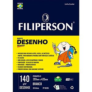 BLOCO FILIPINHO ESCOLAR DESENHO 140G/M² A3 BRANCO C/20 FOLHAS - FILIPERSON