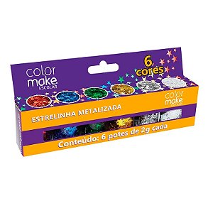 LANTEJOULA ESTRELINHA METALIZADA SORTIDA C/6 POTES DE 2G - COLORMAKE
