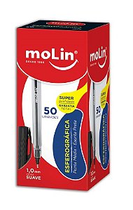 CANETA ESFEROGRÁFICA PONTA MÉDIA A-ONE PRETA C/50 UNIDADES - MOLIN