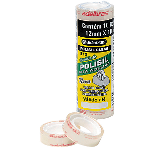 FITA ADESIVA POLISIL 12MMX10M TRANSPARENTE C/10 UNIDADES - ADELBRAS